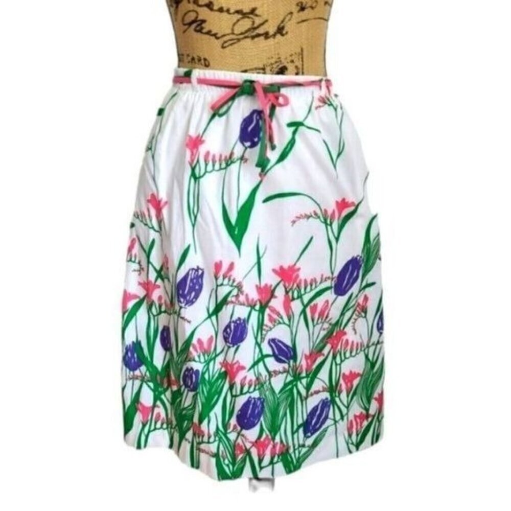Vintage 70s Colorful Spring Botanical Skirt Small